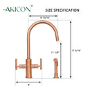 Two-Handle Copper Widespread Kitchen Faucet with Side Sprayer-AK96766C