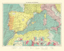 Vintage Map of Western Mediterranean Sea, 1922