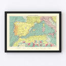Vintage Map of Western Mediterranean Sea, 1922