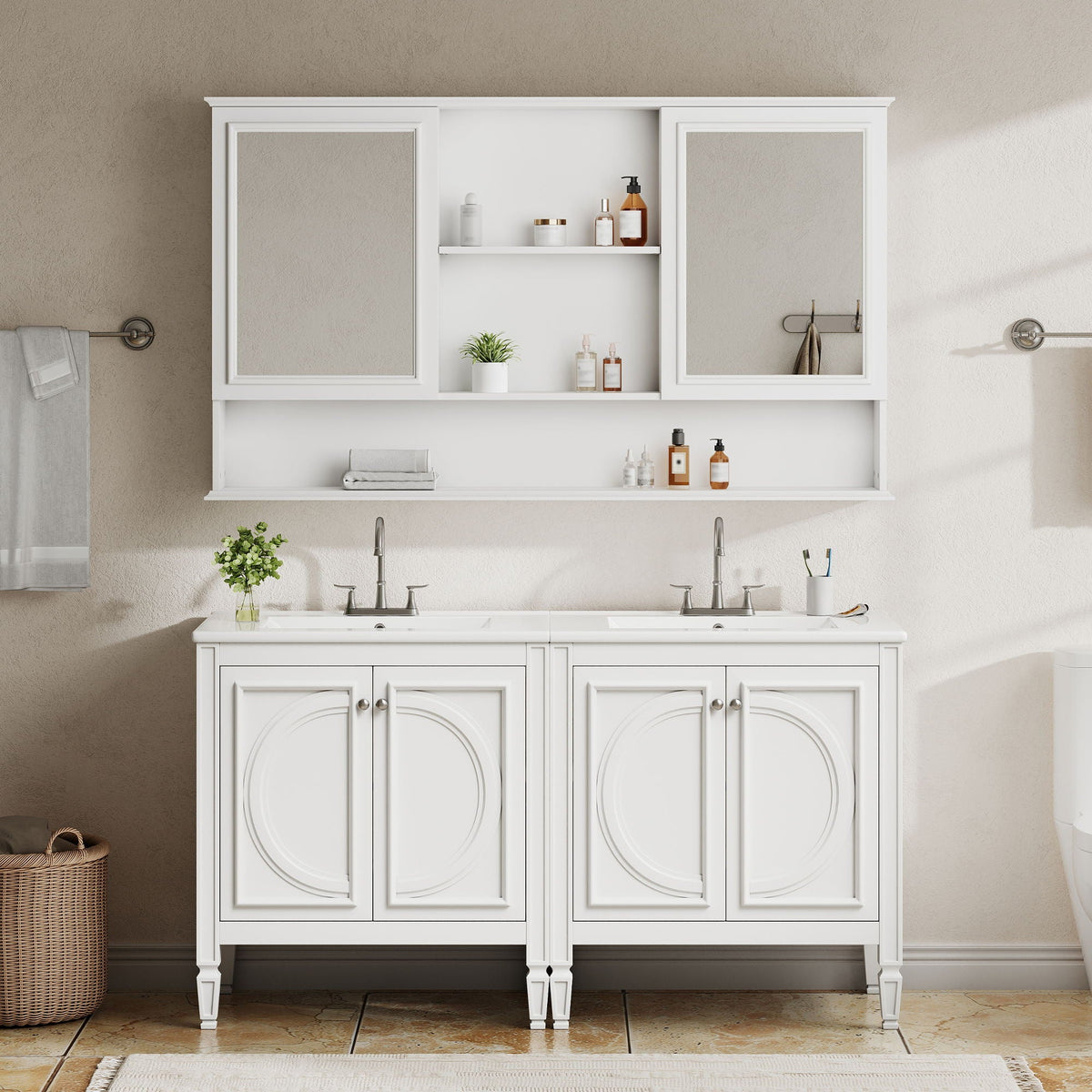 Double Sink Bathroom Vanity Set with Wall Mount Mirror Cabinet, photo 36 of 40