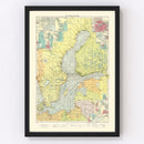 Vintage Map of Baltic Sea, 1922