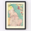 Vintage Map of Eastern Great Britain Ports, 1922