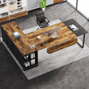 L-Shaped Executive Desk With File Cabinet, Computer Workstation With Storage by HouseOfZazla