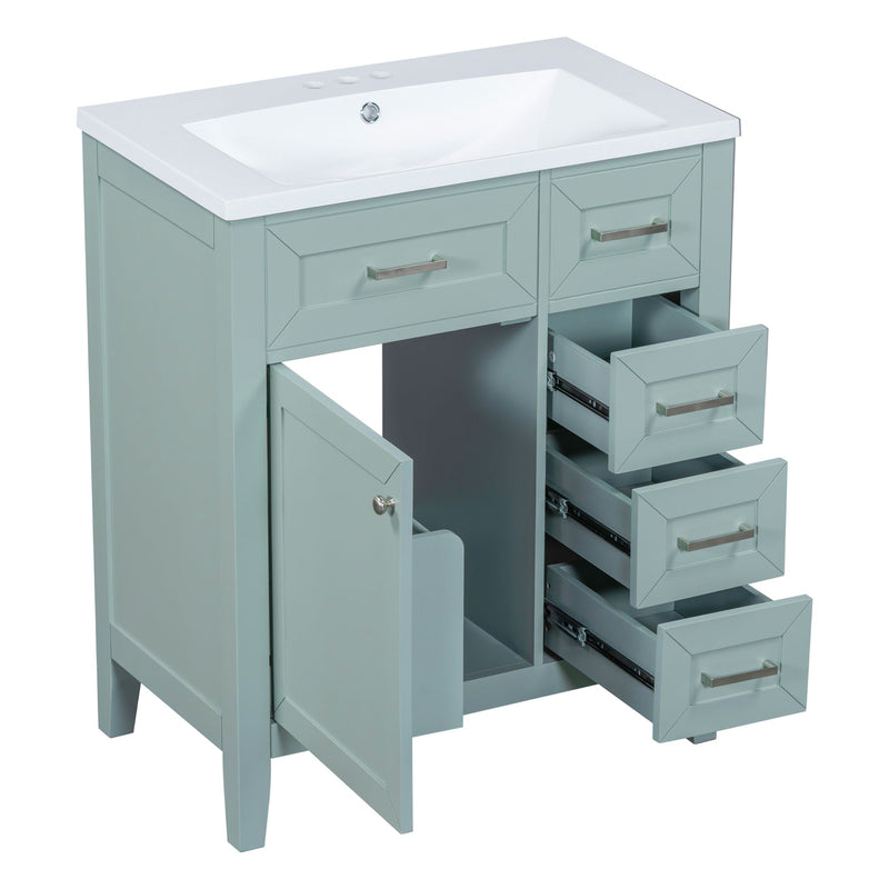 30" Bathroom Vanity with Sink Combo, Green Bathroom Cabinet with Drawers, Solid Frame and MDF Board