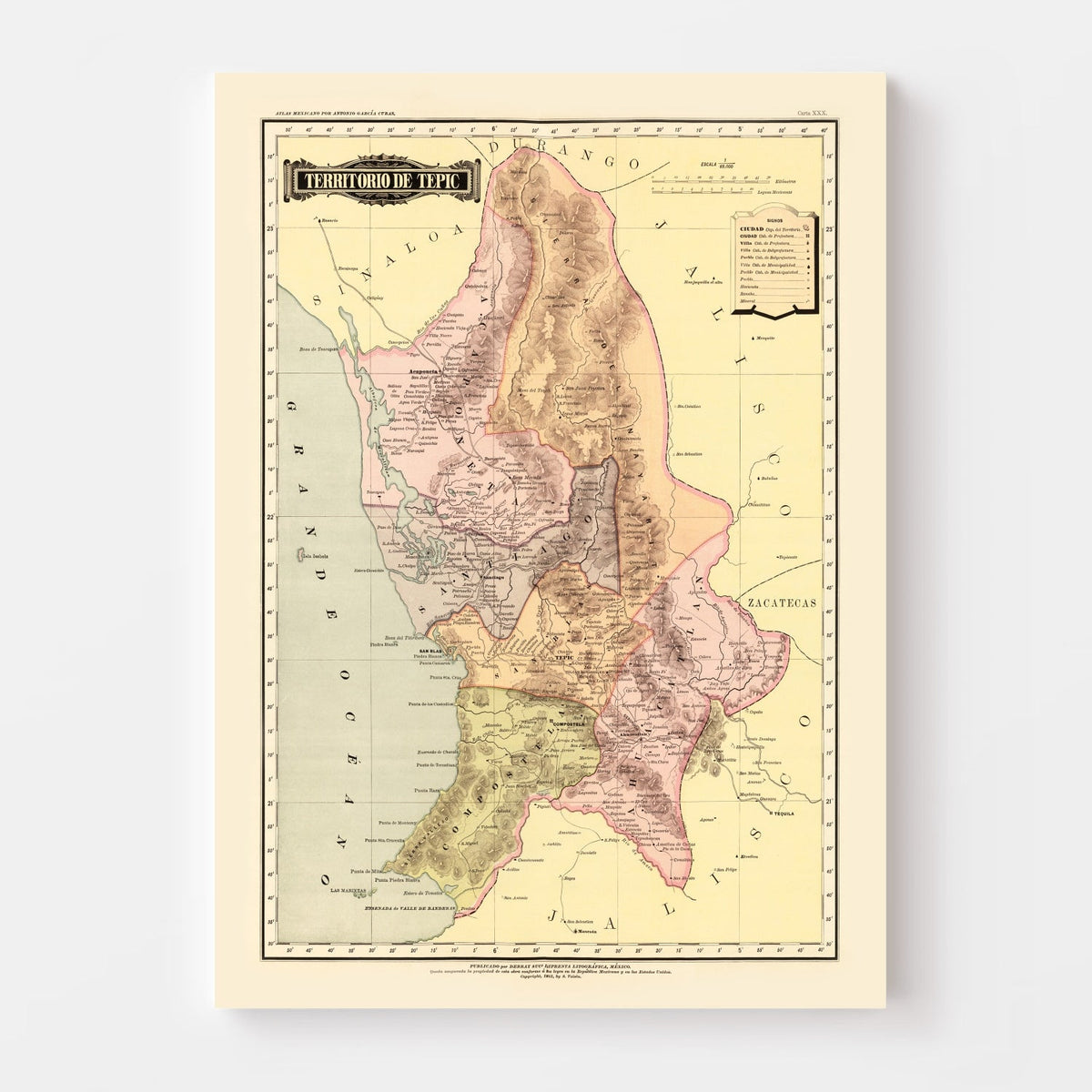 Vintage Map of Tepic, Mexico 1886, photo 4 of 5