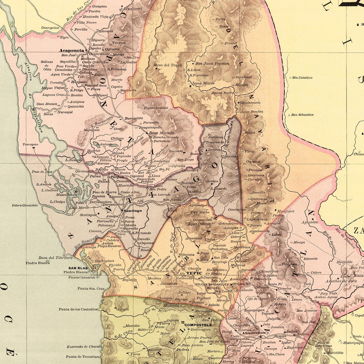 Vintage Map of Tepic, Mexico 1886, photo 2 of 5