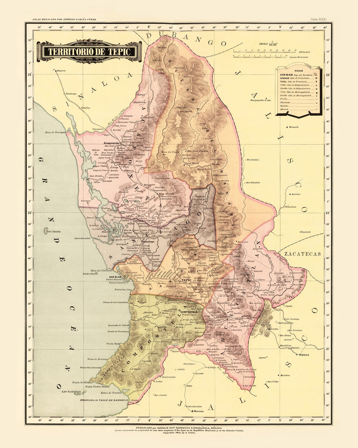 Vintage Map of Tepic, Mexico 1886, photo 5 of 5