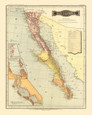 Vintage Map of Baja California, 1886