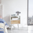 15.75" Rattan End Table With Power Outlet & USB Ports, Modern Nightstand With Drawer And Solid Wood Legs, Side Table For Living Room, Bedroom by HouseOfZazla