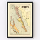 Vintage Map of Baja California, 1886