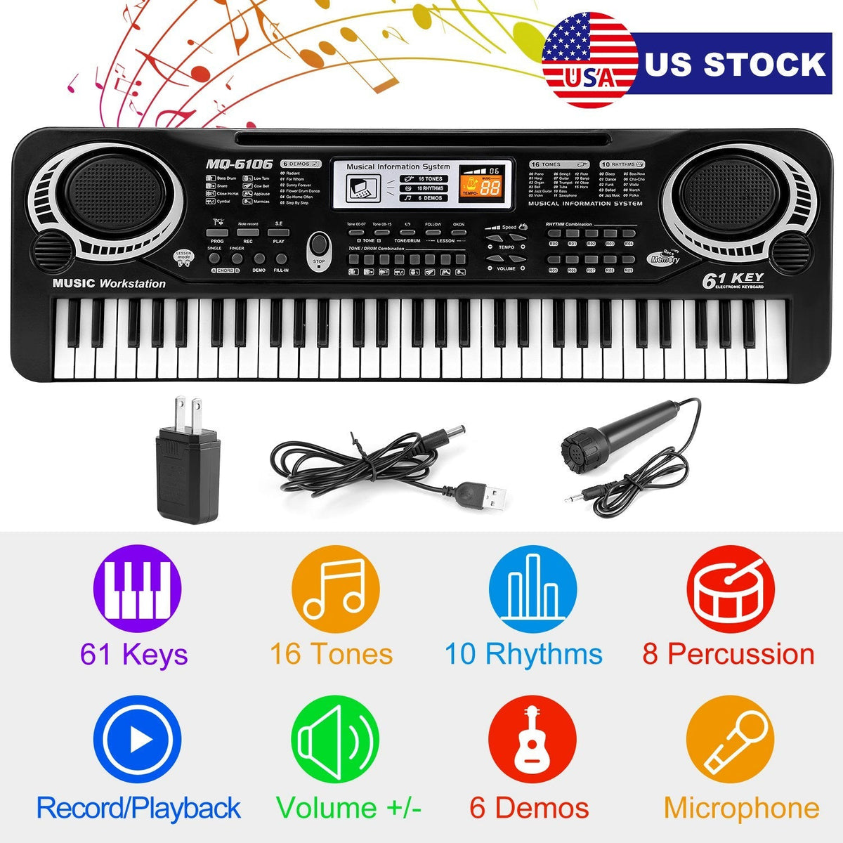 61 Keys Digital Music Electronic Keyboard Electric Piano Musical Instrument Kids Learning Keyboard w/ Microphone For Beginners Kids Girls Boys Adults, photo 11 of 12