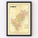 Vintage Map of Queretaro Mexico, 1886