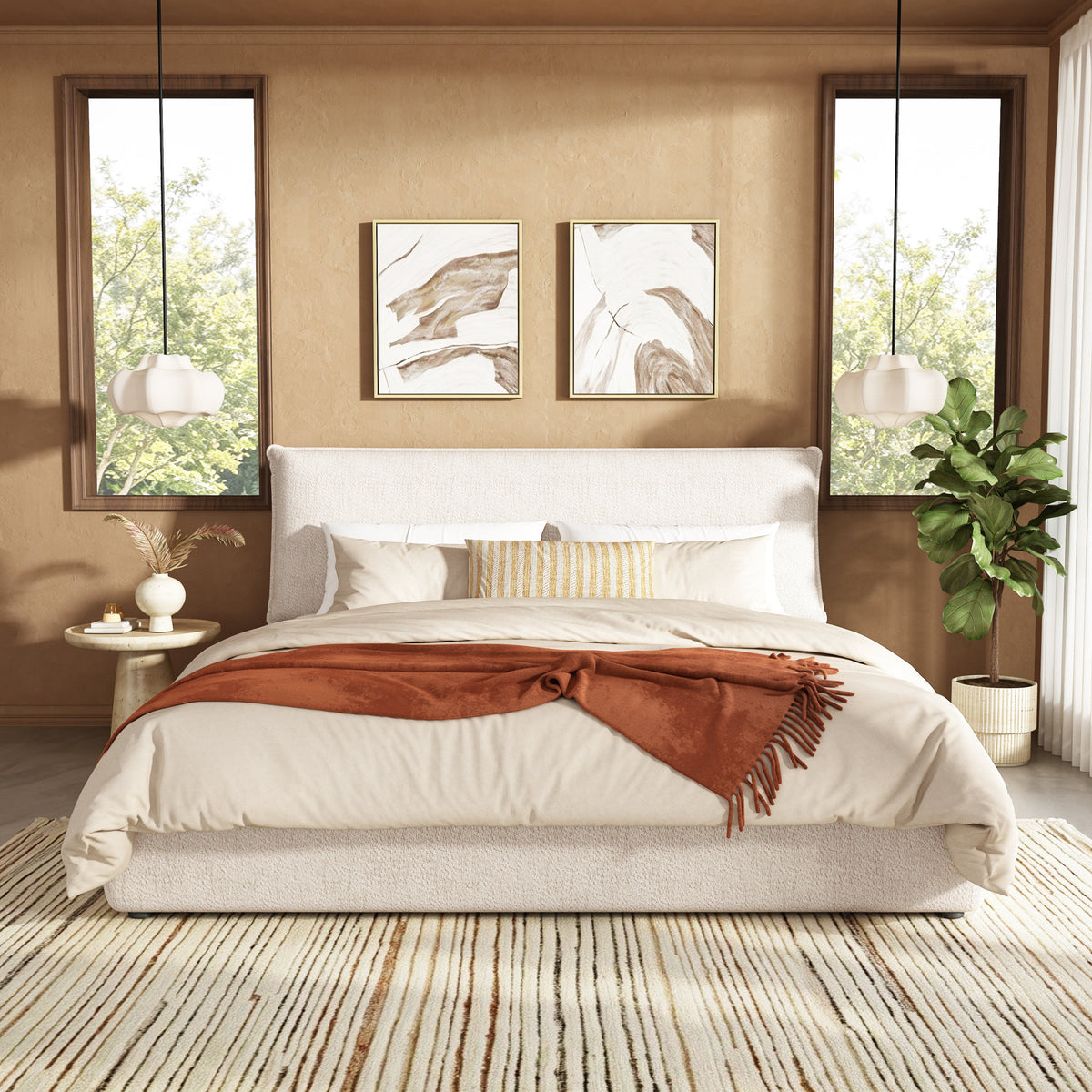 Upholstered Platform Bed Frame with Oversized Plush Pillow Headboard, photo 2 of 10