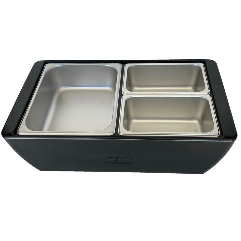 REVO MIX Pan Set | Stainless Steel 4" deep | One 1/2 Size and Two 1/4 size food pans