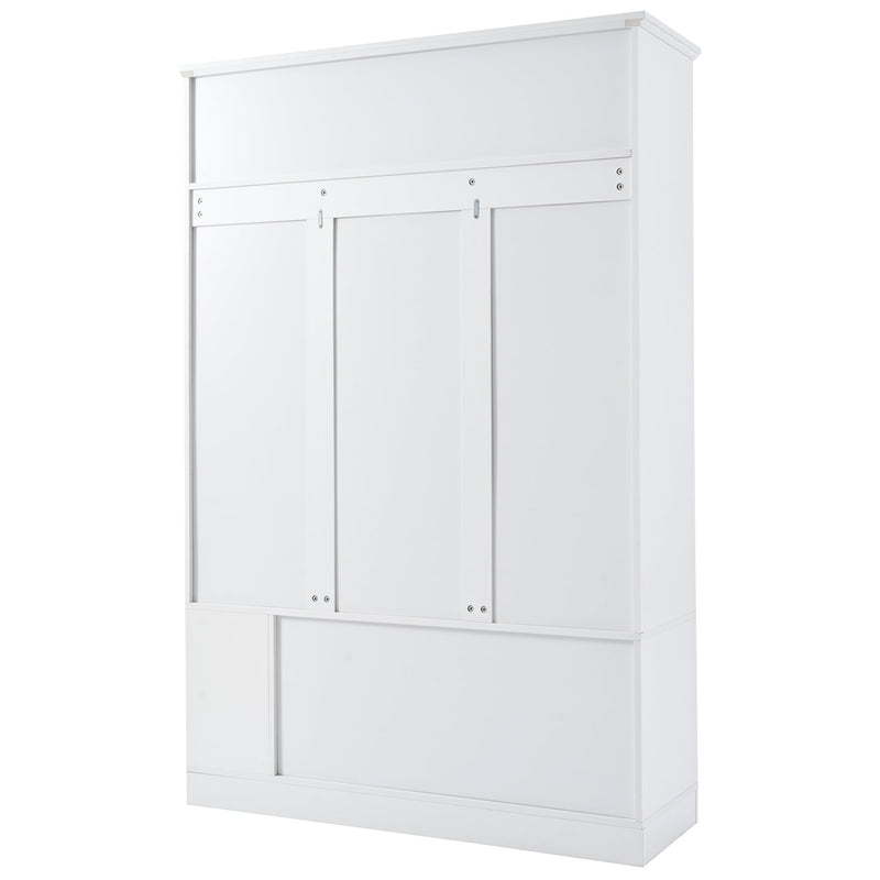 5-in-1 Entryway Bench with Coat Rack, Cushion and 3 Sturdy Hooks, 47.2" Wide Hall Tree with Shoe Storage Bench for Hallway, Entryway, Living Room