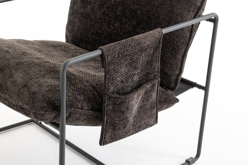 2 Sets 1 Case, Upholstered hanging armchair with arm pocket metal frame, crushed foam cushions and skin-friendly braid for living room and bedroom. Dark Gray