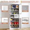 Kitchen Pantry Cabinet Tall Storage With Adjustable Shelves, Heavy Duty Stainless Steel Frame - White