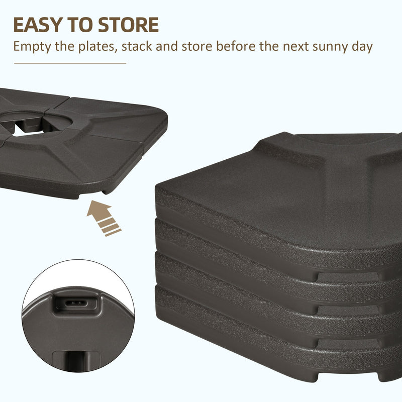 4-Piece 175lb Cantilever Patio Umbrella Base Weights for Offset Hanging Umbrella, HDPE Water or Sand Filled Umbrella Weights for Cross Base Stand, Brown