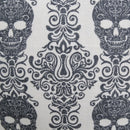 Gothic Damask Skull Throw Pillow – Black & White Cotton Linen