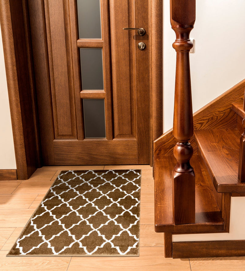 Sussex Home, Landing Rug, Slip Resistant Indoor Carpets Includes Adhesive Tape 2' x 3'-Trellisville Collection |Brown&White