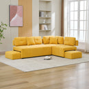 91.73" L-shaped Sofa Sectional Sofa Couch with 2 Stools and 2 Lumbar Pillows for Living Room, Yellow