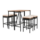 GO 5-Piece Outdoor Acacia Wood Bar Height Table And Four Stools With Cushions, Garden PE Rattan Wicker Dining Table, Foldable Tabletop, High-Dining Bistro Set, All-Weather Patio Furniture, Brown by Montret