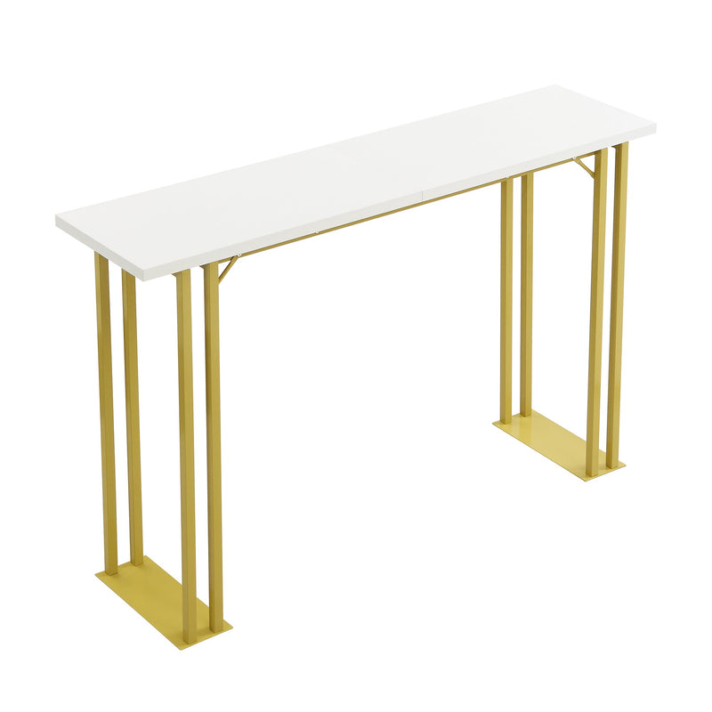 5 Pcs Bar Table and Chairs Set, Modern Gold White Table with 4 Velvet Cushion Bar Stools, Kitchen Counter High Top Table, Breakfast Table Set, Space Saving Table for Home & Kitchen, Gold Frame