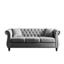 80" Chesterfield Sofa Grey Velvet for Living Room, 3 Seater Sofa Tufted Couch with Rolled Arms and Nailhead for Living Room, Bedroom, Office, Apartment, two pillows