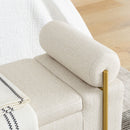 Elegant Upholstered Storage Bench With Cylindrical Arms And Iron Legs, by HouseOfZazla