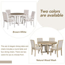 5-Piece Dining Table Set, Two-Size Round To Oval Extendable Butterfly Leaf Wood Dining Table and 4 Upholstered Dining Chairs with Armrests (Brown+White)