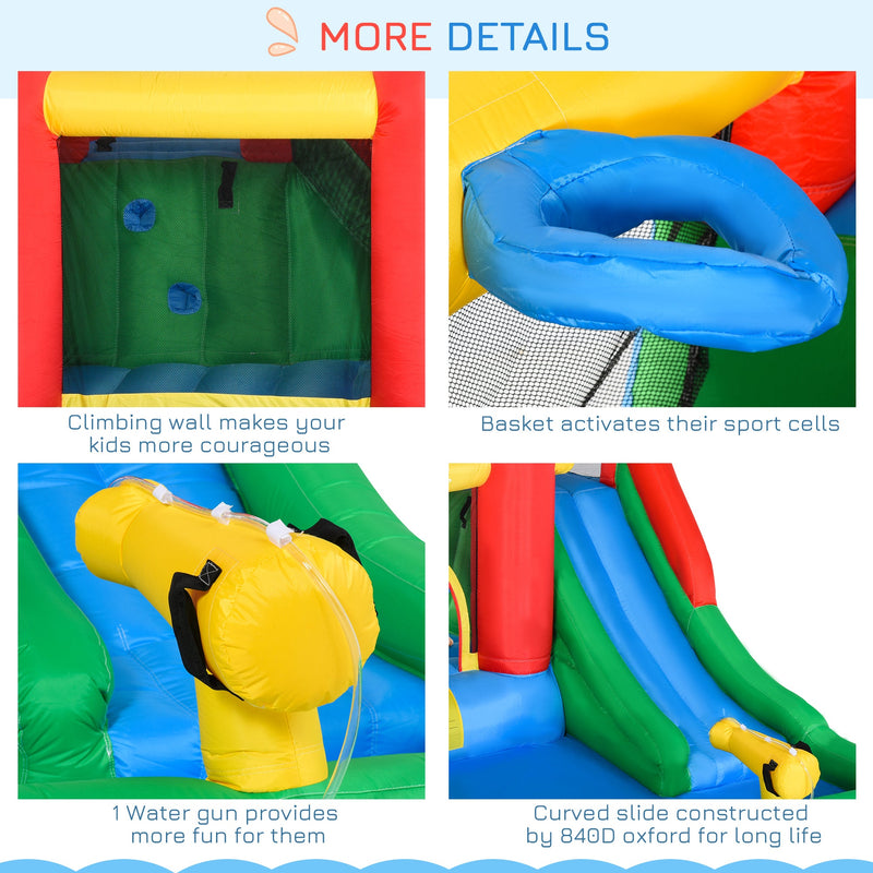 6-in-1 Kids Bounce House Inflatable Water Slide with Pool, Water Cannon, Climbing Wall, Inflator Included, Jumping Castle Kids Backyard Activity Outdoor Water Play Toy