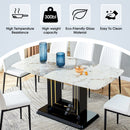 7-Piece Faux Marble Dining Table Set, Glass Rectangular Kitchen Table for 6-8, Modern White Faux Marble Dining Room Table with MDF Base, Dining Table & 6 Chairs