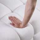 84.3/62.2 length, 35.83" deepth, human body structure for USA people, marshmallow sofa,boucle sofa, White color,3 seater. sofa and loveseater