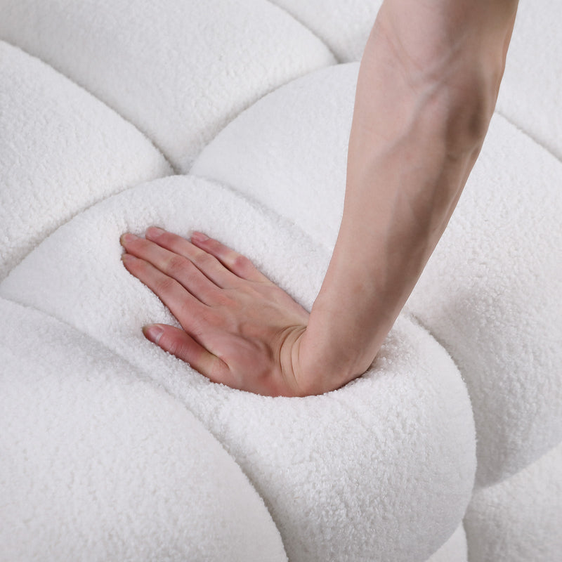 62.2length, 35.83" deepth, human body structure for USA people, marshmallow sofa,boucle sofa, White color,3 seater