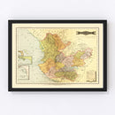 Vintage Map of Jalisco Mexico, 1886