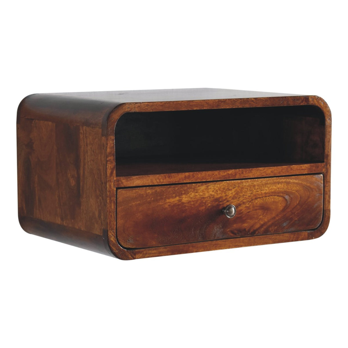 Large Floating Bedside, Curve Open Upper Slot, 1 Drawer, Chestnut, photo 3 of 10