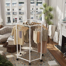360° Rotating Freestanding Clothing Rack – Hexagonal Carbon Steel Organizer with Wheels