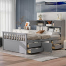 Captain Platform Bed Frame With Bookcase Headboard, 4 Drawers, Storage Shelves by HouseOfZazla
