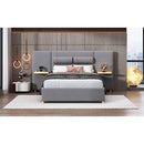 Full size upholstered platform bed with two outlets and USB charging ports on both sides, two bedside pillows, storage shelf, Velvet,Gray