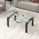Tempered Clear Glass Coffee Table, 2-Layers Coffee Table Living Room Center Table - Black by Unique Piece Furniture