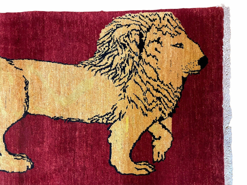 3 X 5 Handmade Hand-Knotted Quality Wool Rug Lion Red Veg Dyes Tribal Pictorial