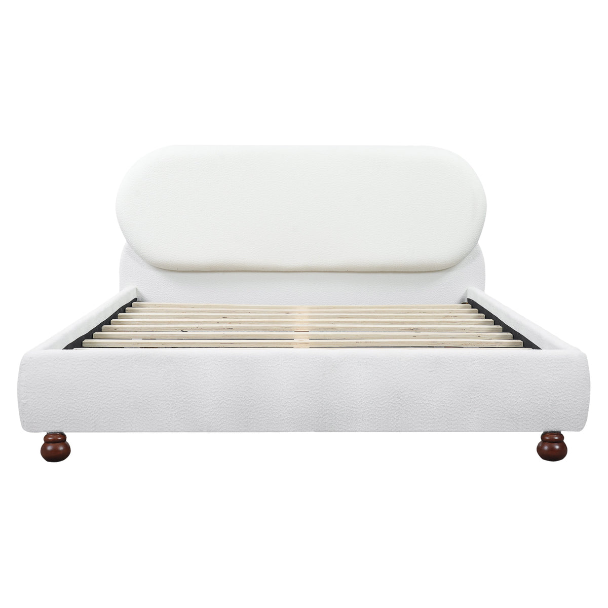 Cream-colored Boucle Upholstered Bed with Rubber Wood Foot, Queen, photo 4 of 9