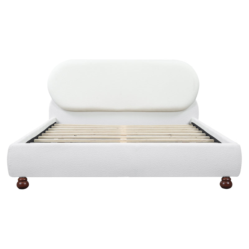 Cream-colored Boucle Upholstered Bed with Rubber Wood Foot, Queen, photo 4 of 9