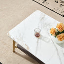 Coffee Table Rectangular Center Table For Living Room Open Space Side Table With Metal Frame - Golden / White by HouseOfZazla