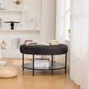 Modern Upholstered Round Ottoman Coffee Table With Storage Shelf