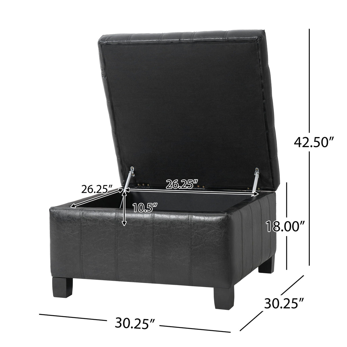 Square Tufted Indoor Ottoman With Lift-Top Storage, photo 5 of 6