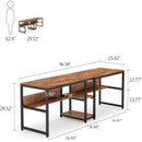 Double Desk For 2 With Bookshelves, 2 Person Workstation With Storage - Brown / Black by HouseOfZazla