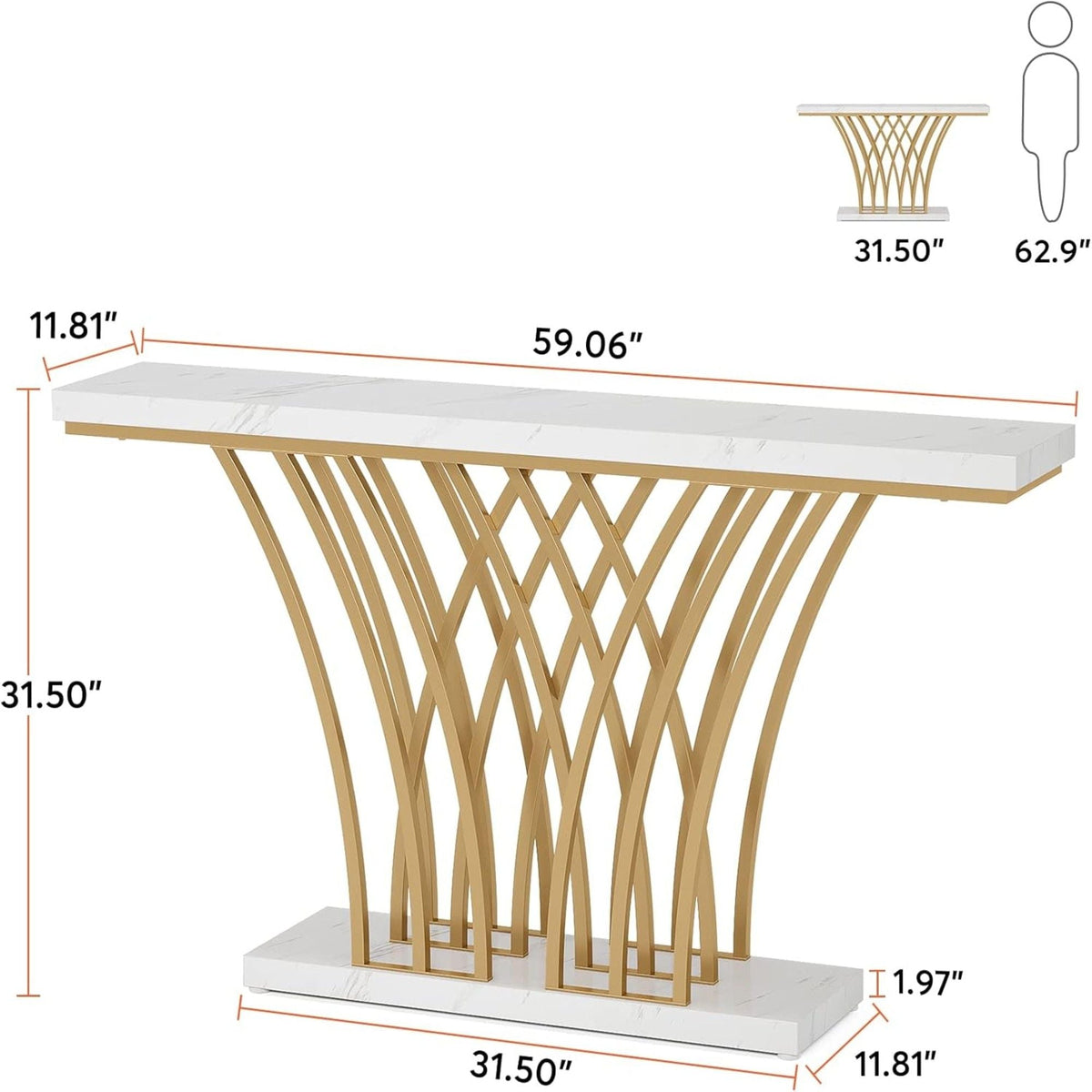 Console Table With Grid Base For Living Hallway - White / Gold, photo 2 of 4