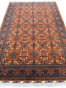 Hand-Knotted Afghani Bukharayi Rug | 6'7" x 10' Wool Area Carpet – Traditional Geometric Design