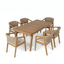 7-Piece Outdoor Acacia Wood Dining Set, 69" Rectangular Patio Table & 6 Mix by HouseOfZazla